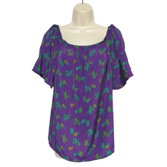 Hyped Unicorn Blouse Top Medium Purple Green Cactus - Picture 1 of 8